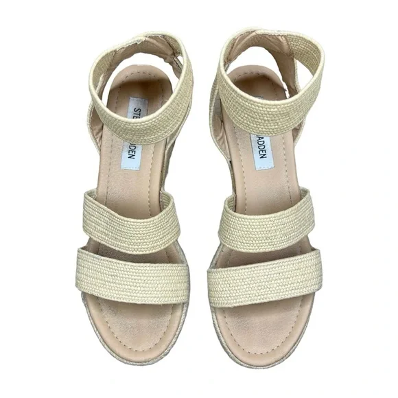Steve Madden Kadira Espadrille Platform Cork Raffia Wedge Sandals Tan, Women’s 9 - Picture 2 of 7